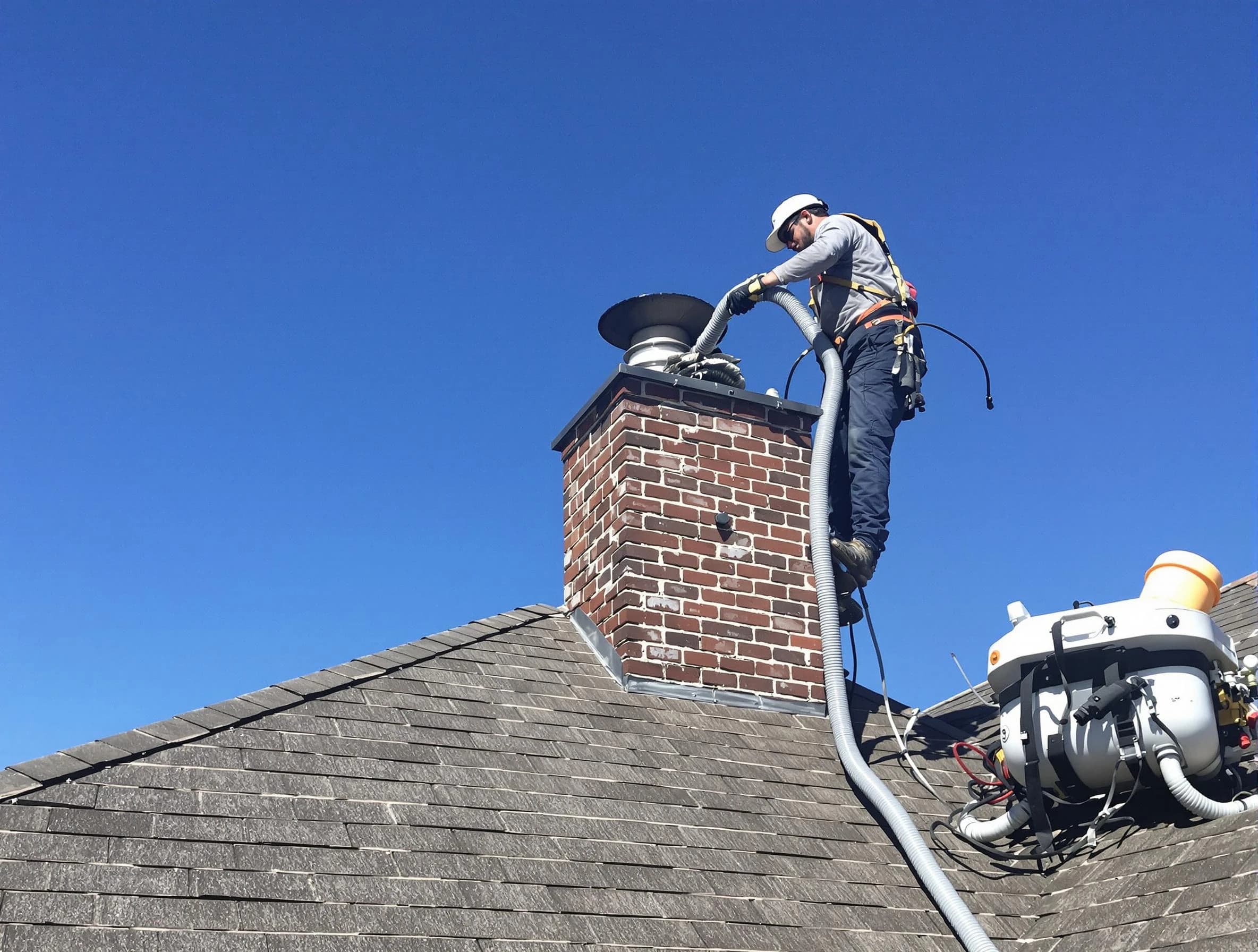 Dedicated Randolph Chimney Sweep team member cleaning a chimney in Randolph, NJ