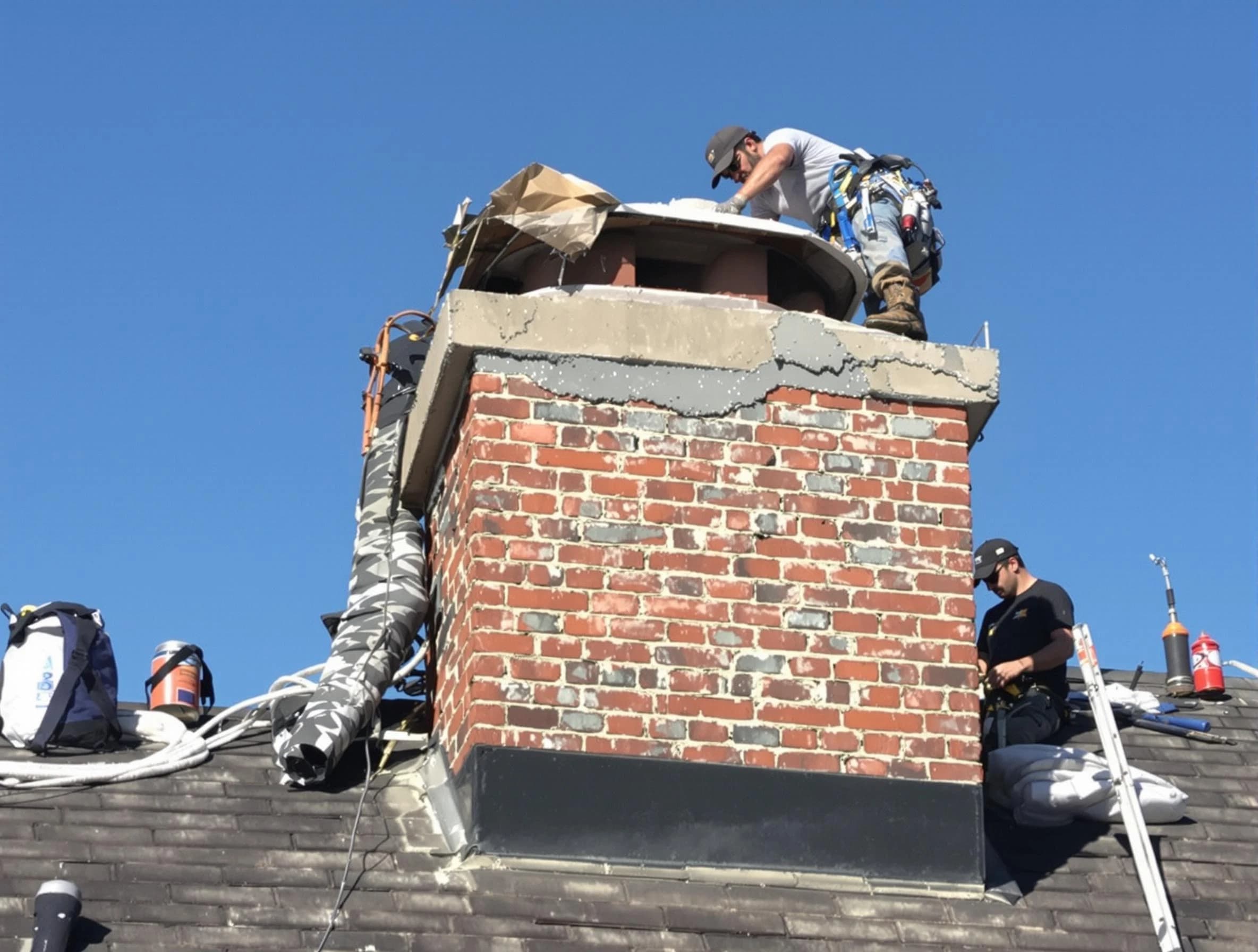 Randolph Chimney Sweep installing a custom chimney crown in Randolph, NJ
