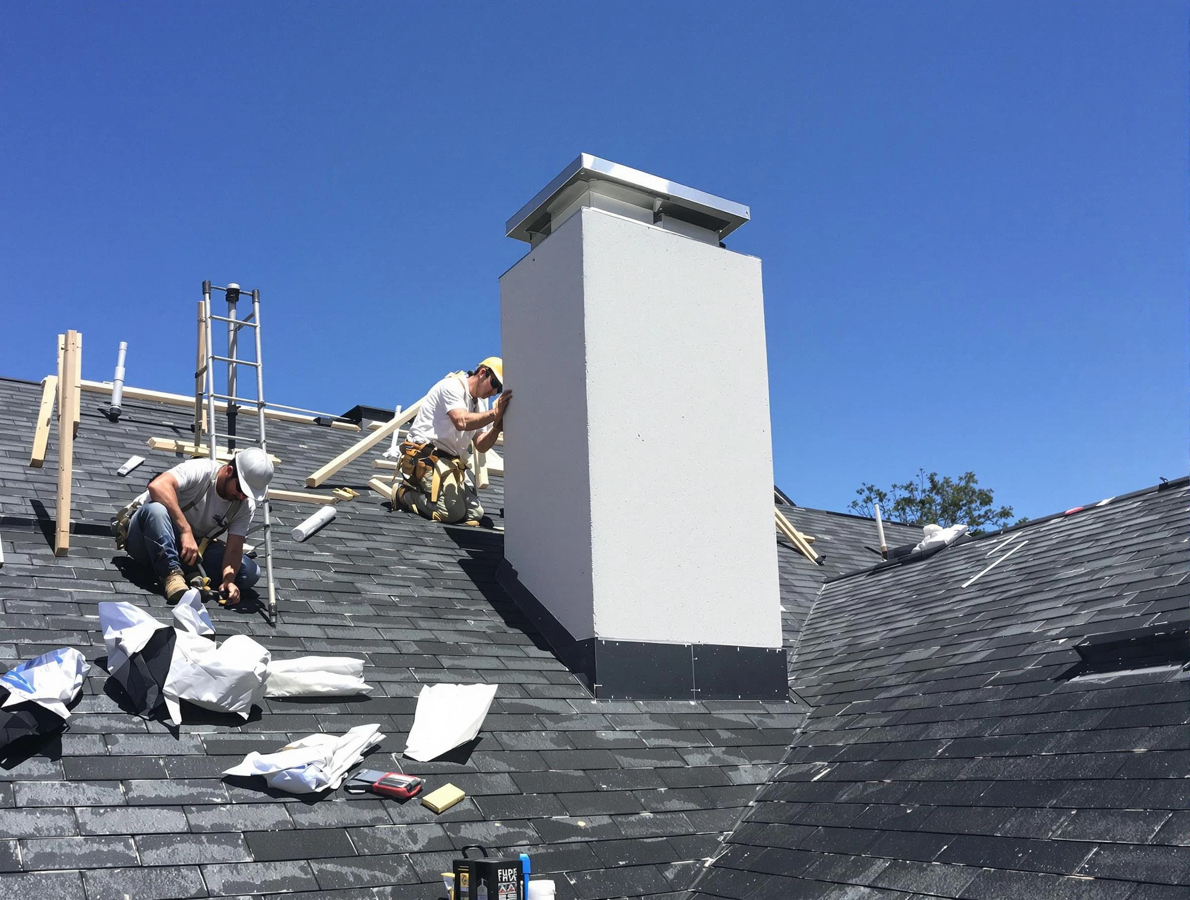 Randolph Chimney Sweep crew installing a new chimney in Randolph, NJ