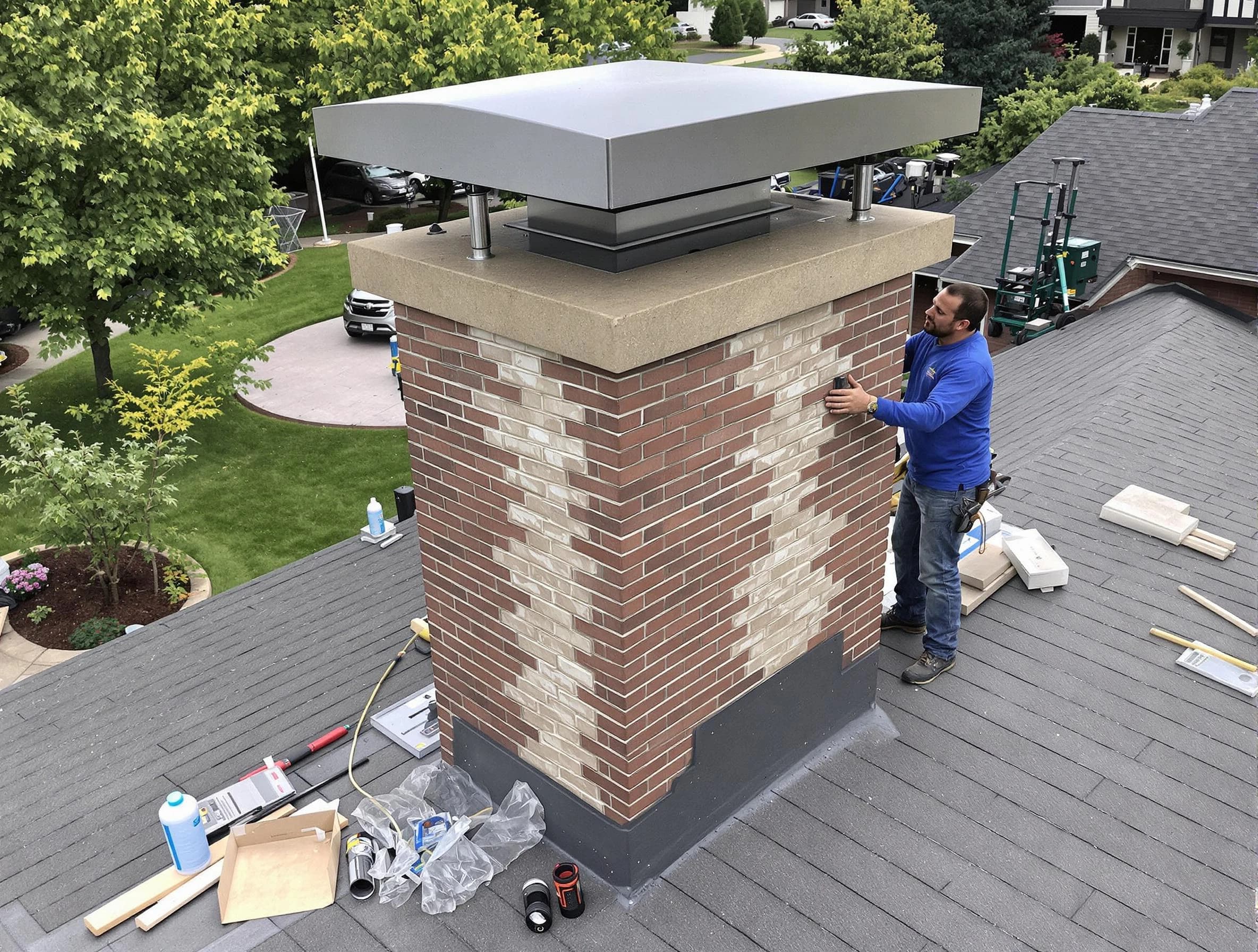 Randolph Chimney Sweep team working on a custom chimney remodel in Randolph, NJ