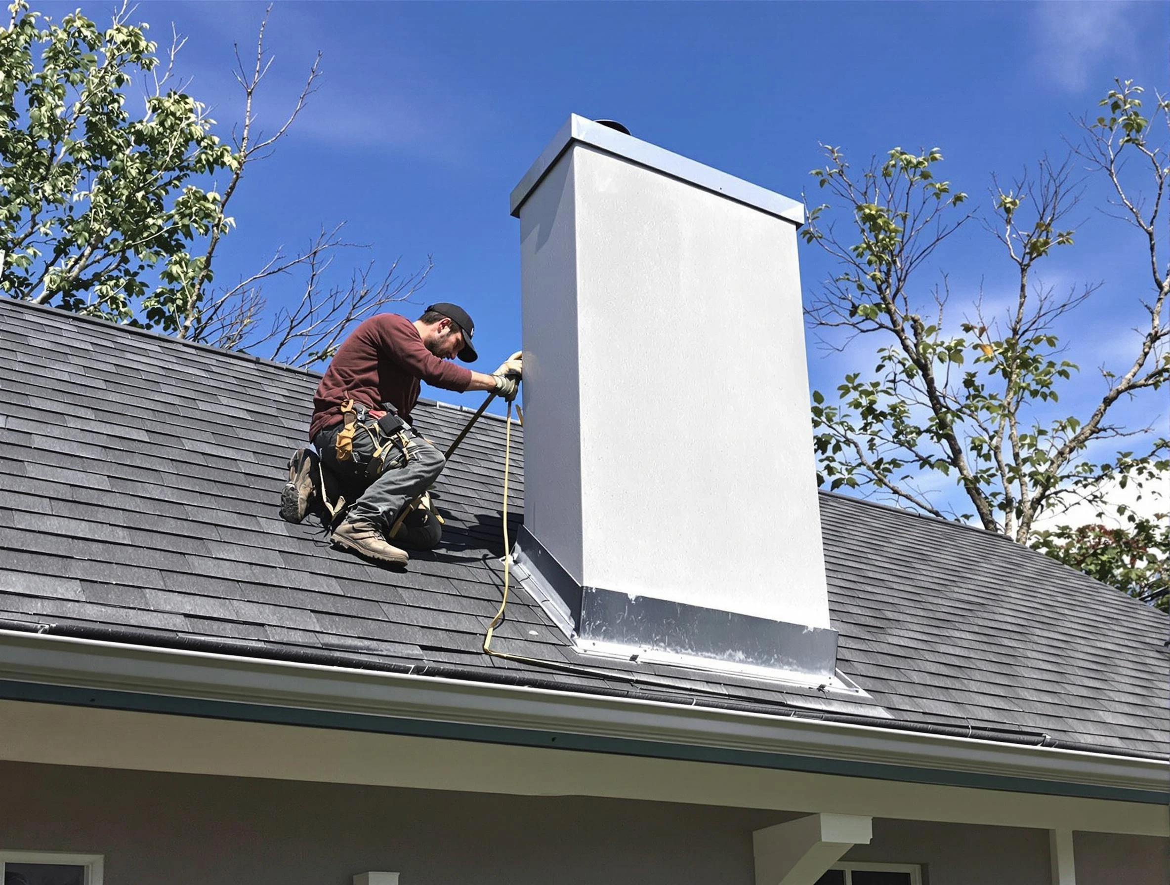 Randolph Chimney Sweep team member finishing chimney construction in Randolph, NJ