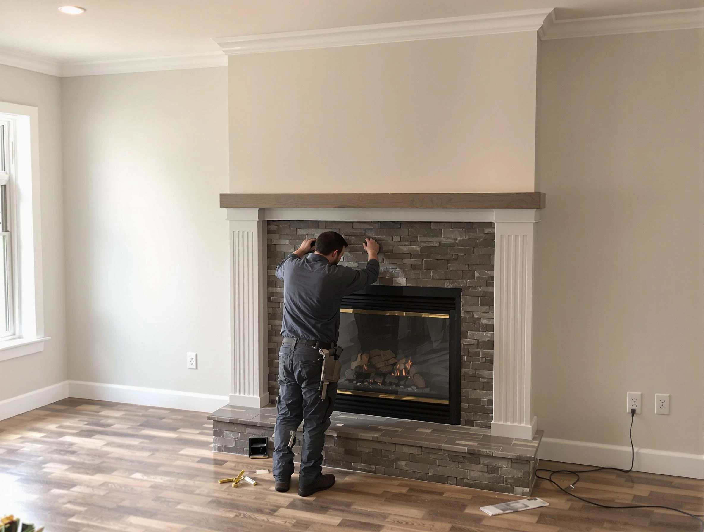 Randolph Chimney Sweep finishing a custom fireplace install in Randolph, NJ